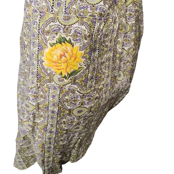 Vtg Handmade Half Apron with Yellow Rose Pocket 20" waist 23.5 lgth 18"x2 ties - Picture 4 of 5